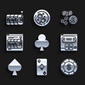 Set Playing card with clubs symbol, spades, Casino chip dollar, Online poker table game, slot machine, chips, dice and Royalty Free Stock Photo
