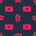 Set Playing card with diamonds and Deck of playing cards on seamless pattern. Vector Royalty Free Stock Photo