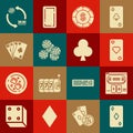 Set Playing card with diamonds symbol, Online poker table game, heart, Casino chip dollar, chips, cards, exchange stacks Royalty Free Stock Photo