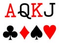 Set of playing card symbols vector. Spade, heart, club, diamond, ace, queen, king, jack. Royalty Free Stock Photo