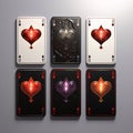 Set of playing cards with hearts on a dark background. Vector illustration Royalty Free Stock Photo