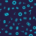 Set Playing cards, Microphone, Game controller or joystick and Mobile gaming on seamless pattern. Vector