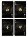 Set of playing grunge, vintage cards. King of Clubs, Diamond, Spades, and Hearts, isolated on white background. Playing cards.
