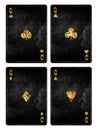 Set of playing grunge, vintage cards. Queen of Clubs, Diamond, Spades, and Hearts, isolated on white background. Playing Royalty Free Stock Photo