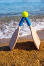 Set for playing tennis on the beach on the sandy beach Royalty Free Stock Photo