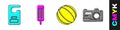 Set Please do not disturb, Ice cream, Beach ball and Photo camera icon. Vector Royalty Free Stock Photo