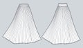 Set of Pleated midi Skirts technical fashion illustration.