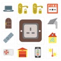 Set of Plug, Temperature, Mobile phone, Garage, Air conditioner, Home, Remote, Panel, Door, editable icon pack Royalty Free Stock Photo