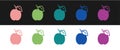 Set Plum fruit icon isolated on black and white background. Vector Royalty Free Stock Photo