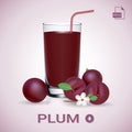 Set Of Plum Juice And Fresh Ripe Fruits.