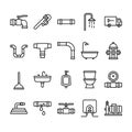 Set of plumber tools outline icon style