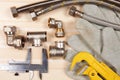 Set of plumbing and tools Royalty Free Stock Photo
