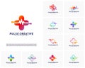 Set of Plus Medical Pulse logo design concept. Healthcare Pulse logo template vector. Icon Symbol Royalty Free Stock Photo