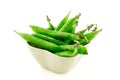 Set pod green pea bean vegetable ceramic bowl on white background farmer crop design