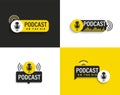 Set podcast symbols and icons in black and yellow.