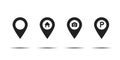 Set of pointer icons house camera parking pins for map. Sign of navigation or location isolated on white background