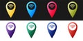 Set Pointer map with wifi internet signal connection icon isolated on black and white background. Vector
