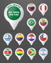 Set the pointer to the map with the flag of South American count Royalty Free Stock Photo