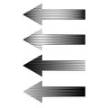 Set of pointing arrows, striped texture arrow path direction