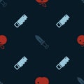 Set Poison apple, Dagger and Hand saw on seamless pattern. Vector Royalty Free Stock Photo