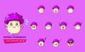 A set of poison mushrooms character #1 isolated on purple background. a poison mushrooms character emoticon illustration