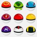 Set of Pokeball to Play In The Team on White Background. Vector Illustration Royalty Free Stock Photo