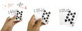 Set of Poker casino gambling Royal Straight Flush and blur full house , red Straight Flush win and good luck. Royalty Free Stock Photo