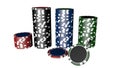 Set of poker chips of different colors isolated on white background Royalty Free Stock Photo