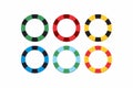 A set of poker chips of different colors. Isolated icons on white background Royalty Free Stock Photo