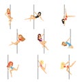 Set of pole dancers isolated on white background