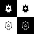 Set Police badge icon isolated on black and white background. Sheriff badge sign. Shield with star symbol. Vector Royalty Free Stock Photo