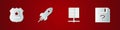 Set Police badge, Rocket ship with fire, Server, Data, Web Hosting and Unknown document icon. Vector