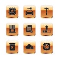 Set Police badge, Trash can, Cloud mail server, Unknown document, Mail and Hammer icon. Vector