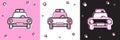 Set Police car and police flasher icon isolated on pink and white, black background. Emergency flashing siren. Vector Royalty Free Stock Photo