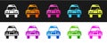 Set Police car and police flasher icon isolated on black and white background. Emergency flashing siren. Vector Royalty Free Stock Photo