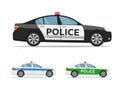 Set Of Police Cars Side View, Isolated On White Background. International Police Car.