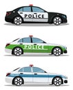 Set of police cars side view vector illustration isolated on white background. Royalty Free Stock Photo