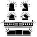 A set of police flashing lights, vector. The icon is black, the sirens of ambulances. Emergency Badges