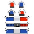 A set of police flashing lights, vector. Red and blue ambulance sirens. Emergency Badges