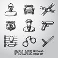 Set of police freehand icons. Vector