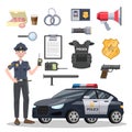 Set of police officer equipment. Beautiful policeman