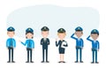 Set of police officers on white background, Woman and man cops characters,security in uniform and cap, Police cop and officer