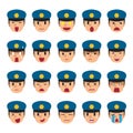 Set of policeman faces showing different emotions