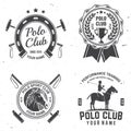 Set of Polo club sport badges, patches, emblems, logos. Vector illustration. Vintage monochrome equestrian label with Royalty Free Stock Photo