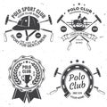 Set of Polo club sport badges, patches, emblems, logos. Vector illustration. Vintage monochrome equestrian label with Royalty Free Stock Photo