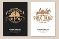 Set of Polo club sport badges, patches, emblems, logos. Vector illustration. Vintage monochrome equestrian label with Royalty Free Stock Photo