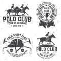 Set of Polo club sport badges, patches, emblems, logos. Vector illustration. Vintage monochrome equestrian label with Royalty Free Stock Photo