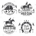 Set of Polo club sport badges, patches, emblems, logos. Vector illustration. Vintage monochrome equestrian label with Royalty Free Stock Photo