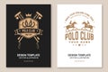 Set of Polo club sport badges, patches, emblems, logos. Vector illustration. Vintage monochrome equestrian label with Royalty Free Stock Photo