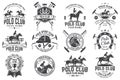 Set of polo club sport badges, patches, emblems, logos. Vector illustration. Vintage monochrome label with rider and Royalty Free Stock Photo